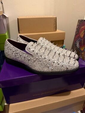 Globe Silver Glitter Loafers with Silver Spikes